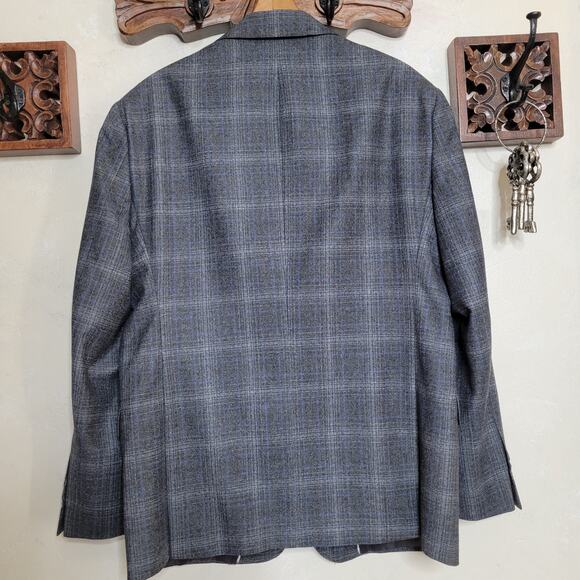 Joseph Abboud Heritage Marzotto Super 110s 100% Wool Gray Blue Plaid Blazer✨️44R - Picture 4 of 15
